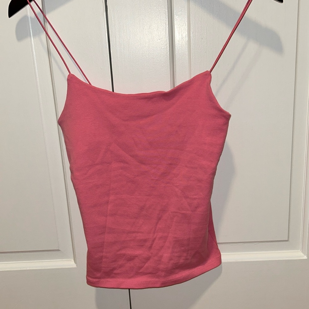 Neon pink spaghetti strap